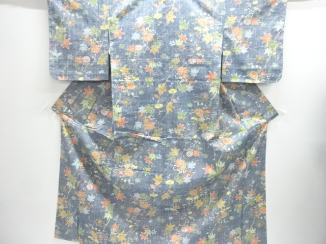 JAPANESE KIMONO / UNUSED TSUMUGI / WOVEN FLOWER & PLANT 